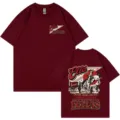 Vintage ρετρό στυλ κοντομάνικο t-shirt για άνδρες και γυναίκες, άνετο βαμβακερό ύφασμα. - Μπορντό