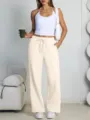 Women's Casual Wide-Leg Sweatpants in Cream Beige with Drawstring Elastic Waist Design - Apricot