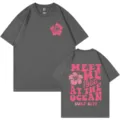 Graues Damen Herren Kurzarm T-Shirt Vintage Ozean Strand Surfstadt Grafikshirt Variante - Dunkelgrau