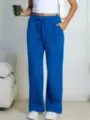 Women's casual loose wide leg sweatpants with drawstring high waist fleece lined athletic pants - Sapphire Blue