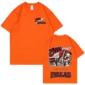 Vintage γυναικείο και ανδρικό T-shirt με τύπωμα γουέστερν, casual πορτοκαλί κοντομάνικο. - Πορτοκαλί