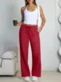 Women's casual loose wide-leg sweatpants with drawstring waist, comfortable everyday wear. - Red