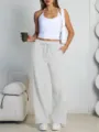 Women grey loose wide leg sweatpants casual drawstring lounge pants comfortable athletic trousers - Light Gray