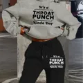 Women casual fleece hoodie and sweatpants set letter print long sleeve tracksuit - Light Gray