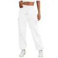 Women high waist cargo sweatpants casual loose jogger pants with pockets for daily wear - S / White