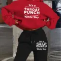 Women fleece hoodie and sweatpants set casual letter print sportswear outfit casual winter - S / Dark Red