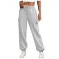 Women Grey High Waisted Cargo Sweatpants Casual Loose Jogger Pants with Pockets Drawstring - S / Gray