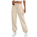 Women high-waisted cargo sweatpants casual loose jogger trousers with pockets white. - Khaki