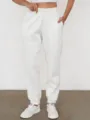 Women fleece lined casual sports sweatpants white cuffed loose fit running jogging pants - S / White