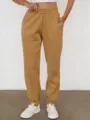Pantaloni Felpati Donna Casual Vita Alta con Polsino Jogger Khaki Inverno Caldi - Cammello
