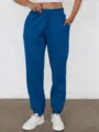 Pantaloni della tuta caldi felpati a vita alta blu casual da donna, vestibilità comoda. - Blu Zaffiro