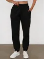 Donna pantaloni della tuta neri felpati casual pantaloni sportivi larghi con tasche. - Nero