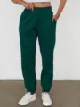 Pantalone jogger donna verde scuro felpato, pantaloni sportivi invernali caldi casual S - Verde Scuro