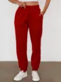 Pantaloni Tuta Donna Rossi Felpati Caldi Casual Largo Jogger Sport Invernali - Rosso