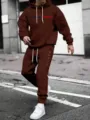 Men brown hoodie and sweatpants set with white drawstrings and graphic print streetwear. - 2XL / Top And Bottom / Chestnut
