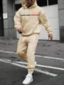 Men's casual hooded sweatshirt and sweatpants set, comfortable loose fit, stylish print. - 2XL / Top And Bottom / Off White