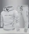 Men casual grey tracksuit set with hoodie and sweatpants, comfortable loose fit outerwear. - 2XL / Top And Bottom / Light Gray