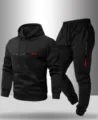 Men casual black hoodie and sweatpants set with long sleeves and stylish gradient print. - 2XL / Top And Bottom / Black