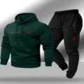 Men's casual hoodie and sweatpants tracksuit set with long sleeves and stylish printed letters. - 2XL / Top And Bottom / Black