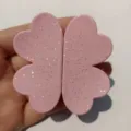 Pink magnetic hair clip with glitter four leaf clover design, stylish hair accessory detail. - Iridescent Pink Four-Leaf Clover Magnetic Hair Clip