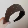 Brown wide fabric headband with white star dots stylish daily hair hoop for women casual wear - Starry Point Wide Headband / Coffee