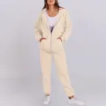 Women casual fleece lined tracksuit set winter hoodie and sweatpants cozy beige outfit - S / Top And Bottom / Khaki