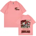 Ροζ κοντομάνικο t-shirt vintage western στιλ με γραφικό καουμπόι στην πλάτη. - Ανοιχτό Ροζ