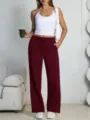Women loose wide leg sweatpants casual high waist drawstring fleece lined lounge pants - Burgundy