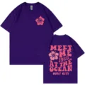 Lila Kurzarm T-Shirt mit Strand Surf Grafik Print, lässiges Paar T-Shirt für den Sommer. - Lila