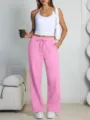 Women's pink wide leg sweatpants with drawstring waist, casual loose lounge pants for daily wear. - Pink