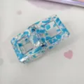 Transparent square magnetic hair clip with blue pattern, stylish hair accessory for women. - Blue Leopard Print Magnetic Hair Clip