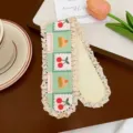 Sweet knitted bangs sticker with cute cherry cake pattern and lace trim for daily styling. - Cherry Cake