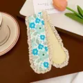 Sweet floral knitted bangs sticker detail, lovely girl fringe pad hair accessory for styling. - Blue Flower