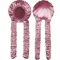 Satin sleep cap with extra long braid tails, silky pink hair bonnet for long hair. - Pink