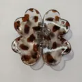 Leopard print four-leaf clover hair claw clip, stylish magnetic hair accessory for daily wear. - Brown Leopard Print Four-Leaf Clover Magnetic Hair Clip
