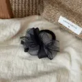 Elegante coletero de pelo de organza a cuadros en blanco y negro con lazo en capas para mujeres. - Cuadros Negro Gris Café