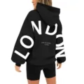 Women's Black Oversized Letter Print Hoodie Casual Drop Shoulder Sweatshirt Top - S / Tops / Black & White Label