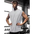 Men's white sleeveless fitness tank top, breathable mesh sports workout shirt for gym training. - S / Tops / Light Gray