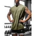 Men summer gym sleeveless muscle tank top breathable workout fitness athletic running shirt. - S / Tops / Army Green