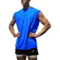 Men's breathable mesh sleeveless fitness tank top, loose casual athletic sports workout shirt. - Blue
