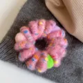 Plush Phone Wire Hair Tie, Pink Colorful Speckled Hair Band Soft Elastic Hair Rope. - Wool Ball-Pink