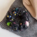Black fuzzy scrunchie with colorful plush balls hair tie elastic telephone wire hair band - Wool Ball-Black