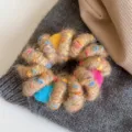 Fluffy telephone wire hair scrunchie with colorful plush balls, high elasticity hair band. - Wool Ball-Apricot