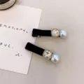 Black velvet hair clip set with square crystal and pearl design for women daily wear - Black Velvet Square Rhinestone Pearl Style (2) / 2 Pcs/Set