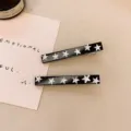 Black star hair clip for women, stylish metal side bangs clip for elegant daily wear. - Black Painted Silver Star Style (6) / 2 Pcs/Set