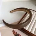 Brown leather padded headband for women, thick wide vintage hair hoop fashion hair accessory. - Dark Coffee