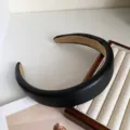 Black faux leather wide headband variant, stylish retro hair accessory for autumn women. - Black