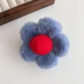 Plush flower hair claw clip in blue and red, soft cute hair accessory for daily styling. - Blue