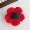 Red plush flower hair claw clip cute aesthetic hair accessory for women daily styling - Red