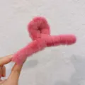 Pink fluffy hair claw clip, soft plush shark clip, cozy winter hair styling accessory. - 13cm / Rose Red